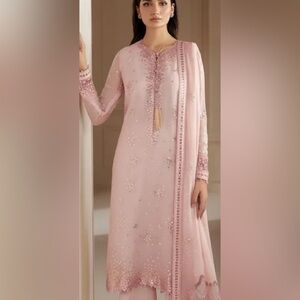 Elegant Pink Embellished Dress Pakistani Indian chiffon bust 36/37